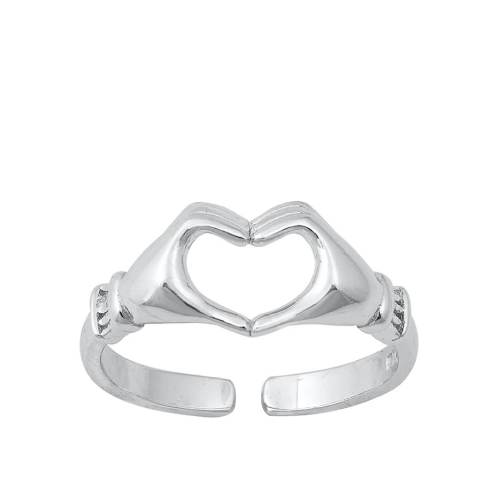 Sterling Silver Toe Ring – Heart Hands | Rhodium Plated